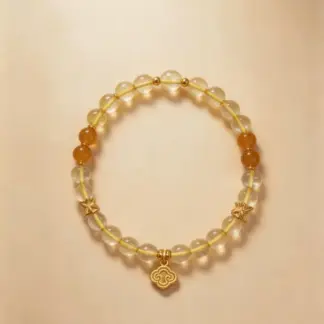 Clear Quartz & Brazilian Citrine Beaded Bracelet, Handmade Stretch Bracelet, One of a Kind Gemstone Gift - Golden Peace