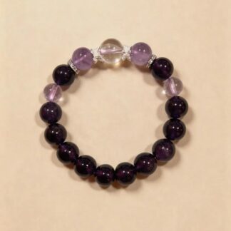 Amethyst & Clear Quartz Beaded Bracelet, Handmade Stretch Bracelet, One of a Kind Gemstone Gift