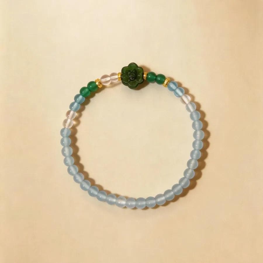 Aquamarine & Rose Quartz Beaded Bracelet, Handmade Stretch Bracelet, One of a Kind Gemstone Gift