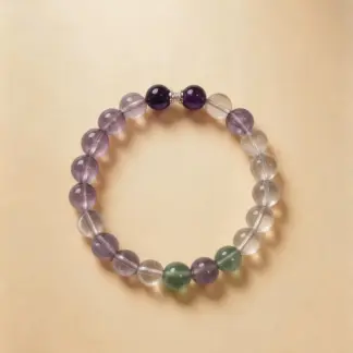 Green Fluorite & Clear Quartz Beaded Bracelet, Handmade Stretch Bracelet, One of a Kind Gemstone Gift