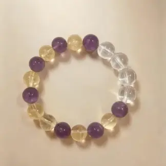 Amethyst & Lemon Citrine Beaded Bracelet, Handmade Stretch Bracelet, One of a Kind Gemstone Gift