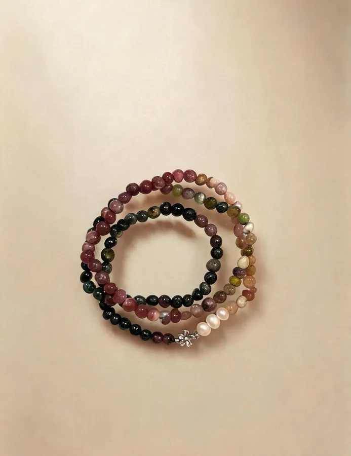 Tourmaline Beaded Bracelet, Handmade Stretch Bracelet, One of a Kind Gemstone Gift