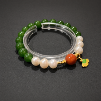 Green Agate & Pearl Beaded Bracelet, Handmade Stretch Bracelet, One of a Kind Gemstone Gift