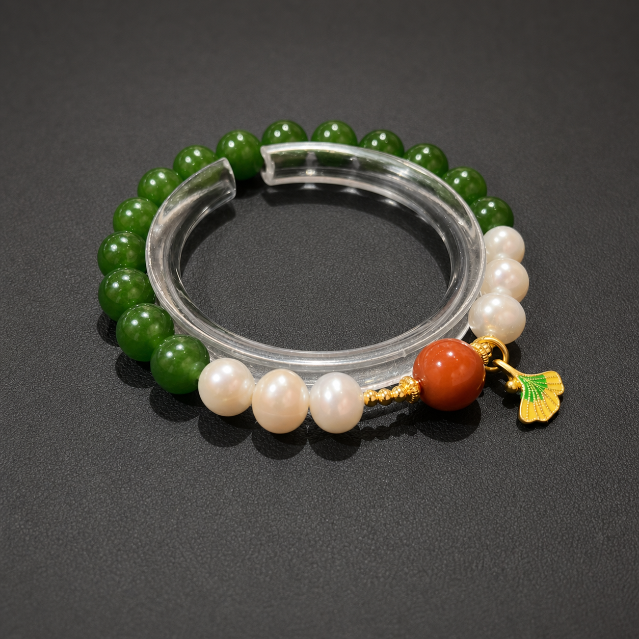 Green Agate & Pearl Beaded Bracelet, Handmade Stretch Bracelet, One of a Kind Gemstone Gift