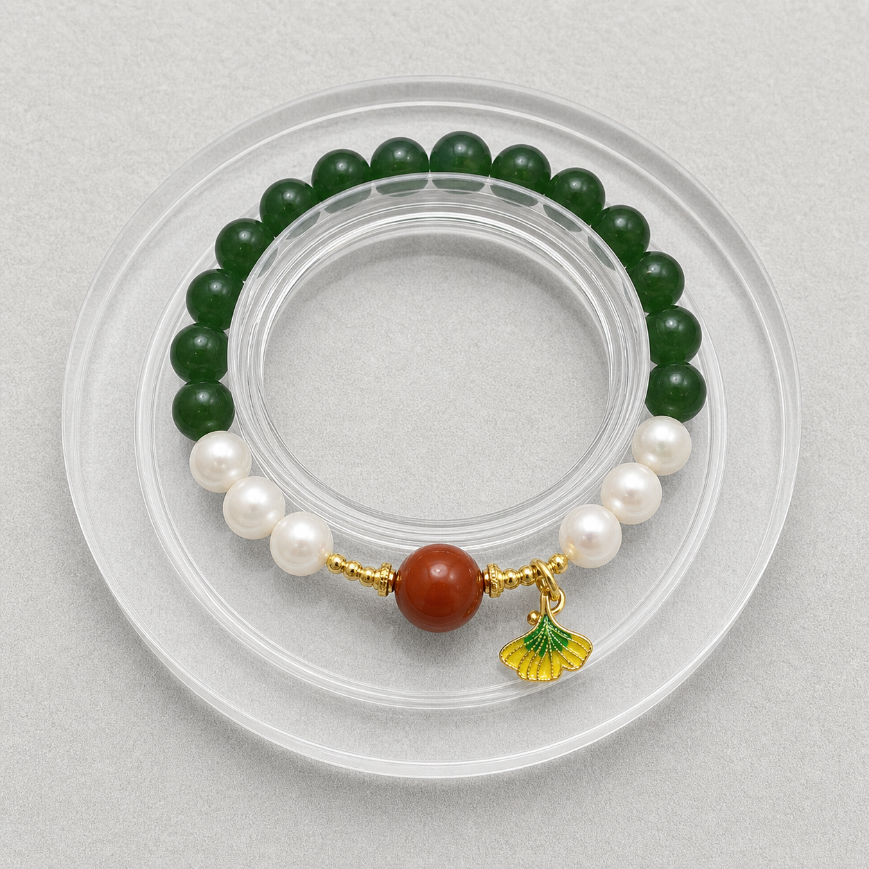 Green Agate & Pearl Beaded Bracelet, Handmade Stretch Bracelet, One of a Kind Gemstone Gift - Image 3
