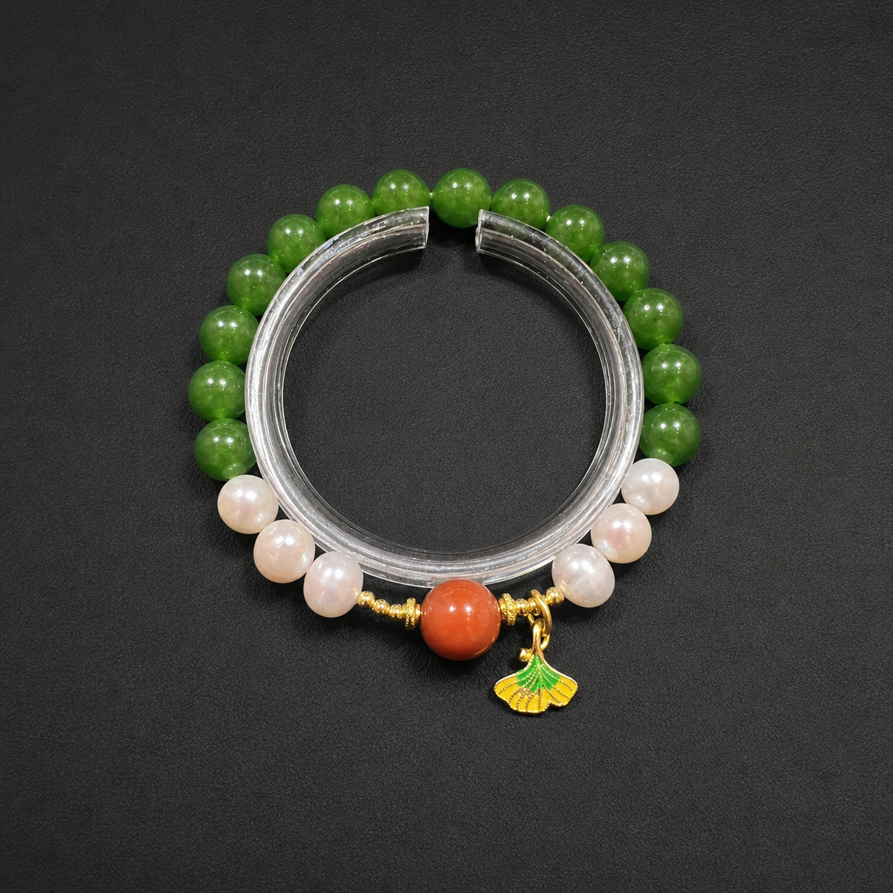 Green Agate & Pearl Beaded Bracelet, Handmade Stretch Bracelet, One of a Kind Gemstone Gift - Image 4