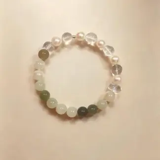 Pearl & Clear Quartz Beaded Bracelet, Handmade Stretch Bracelet, One of a Kind Gemstone Gift