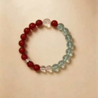 Red Agate & Green Fluorite Beaded Bracelet, Handmade Stretch Bracelet, One of a Kind Gemstone Gift