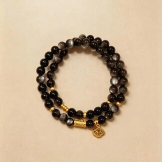 Obsidian Beaded Bracelet, Handmade Stretch Bracelet, One of a Kind Gemstone Gift