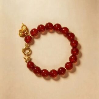 Red Agate Beaded Bracelet, Handmade Stretch Bracelet, One of a Kind Gemstone Gift - Golden Hour
