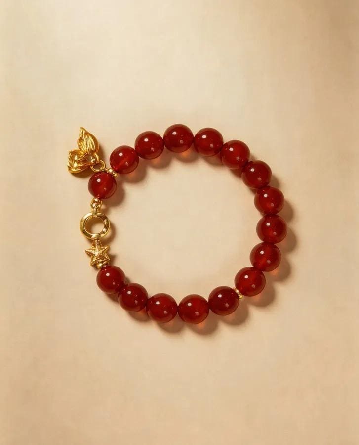Red Agate Beaded Bracelet, Handmade Stretch Bracelet, One of a Kind Gemstone Gift - Golden Hour