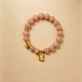 Peach Moonstone Beaded Bracelet, Handmade Stretch Bracelet, One of a Kind Gemstone Gift - Amber Bead