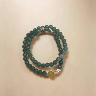 Blue-water Jadeite & Nephrite Jade Beaded Bracelet, Handmade Stretch Bracelet, One of a Kind Gemstone Gift - Green Ripple