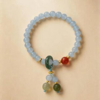 Blue Chalcedony Beaded Bracelet, Handmade Stretch Bracelet, One of a Kind Gemstone Gift