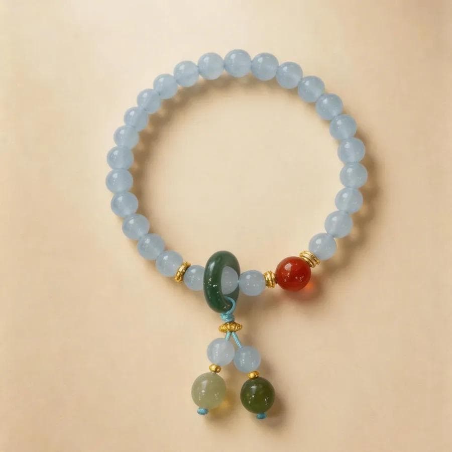 Blue Chalcedony Beaded Bracelet, Handmade Stretch Bracelet, One of a Kind Gemstone Gift