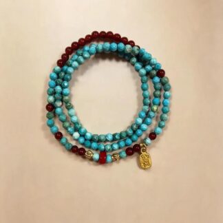 Turquoise & Red Agate Beaded Bracelet, Handmade Stretch Bracelet, One of a Kind Gemstone Gift