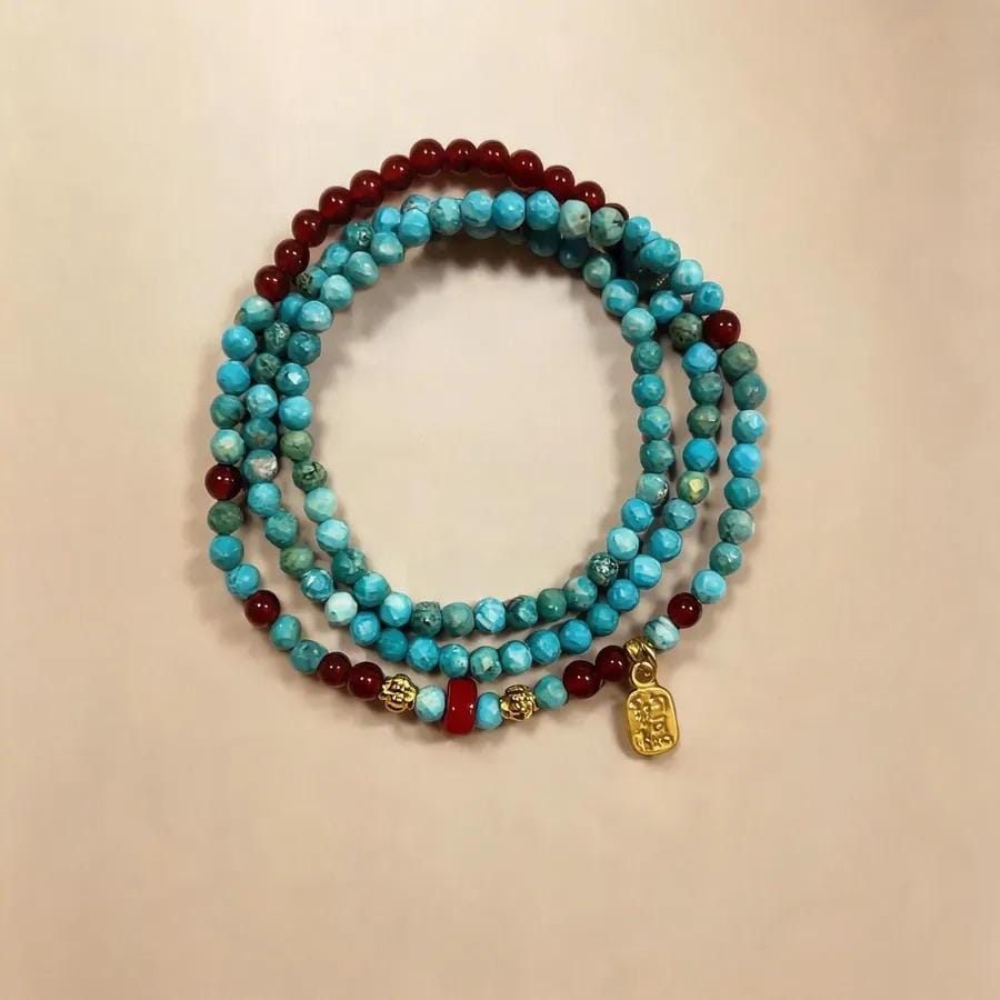 Turquoise & Red Agate Beaded Bracelet, Handmade Stretch Bracelet, One of a Kind Gemstone Gift