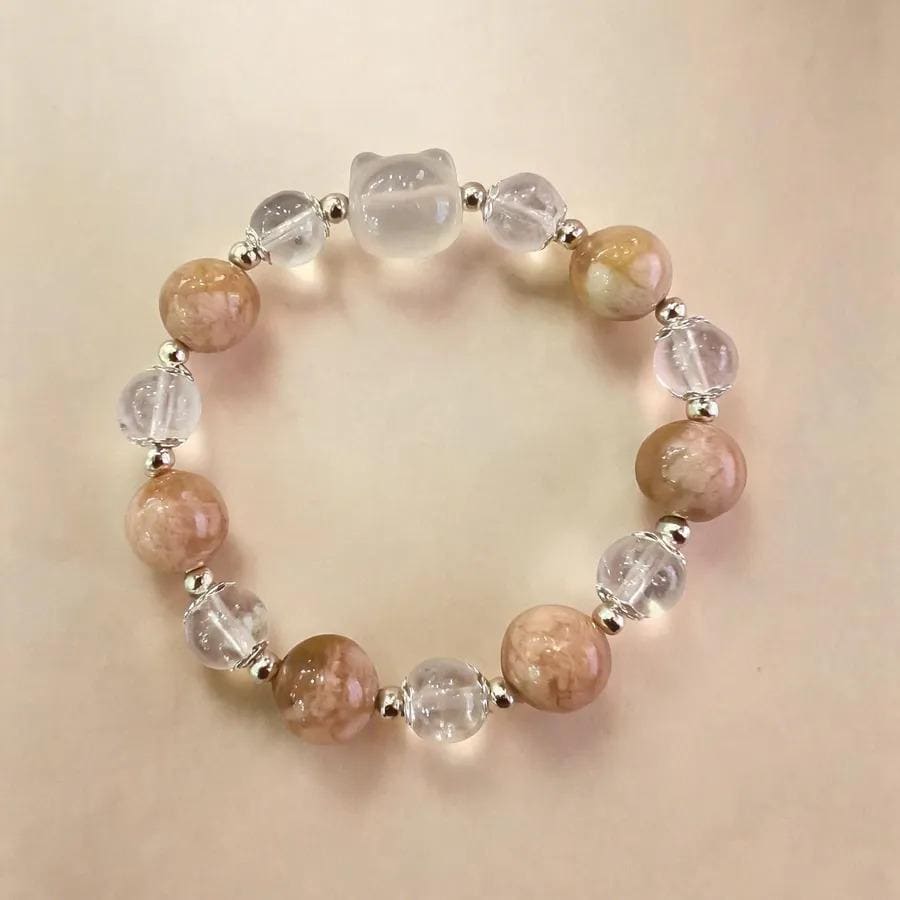 Sakura Agate Beaded Bracelet, Handmade Stretch Bracelet, One of a Kind Gemstone Gift