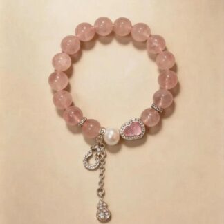 Pink Chalcedony & Pearl Beaded Bracelet, Handmade Stretch Bracelet, One of a Kind Gemstone Gift