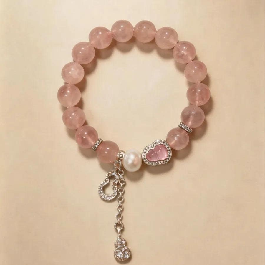 Pink Chalcedony & Pearl Beaded Bracelet, Handmade Stretch Bracelet, One of a Kind Gemstone Gift