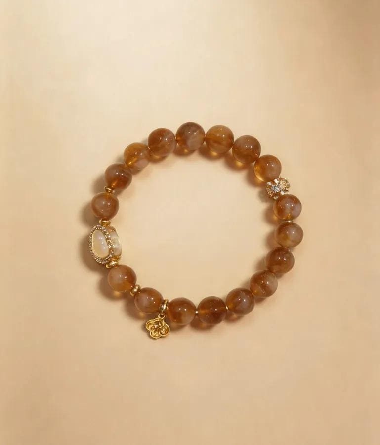Citrine Beaded Bracelet, Handmade Stretch Bracelet, One of a Kind Gemstone Gift - Wishes Come True