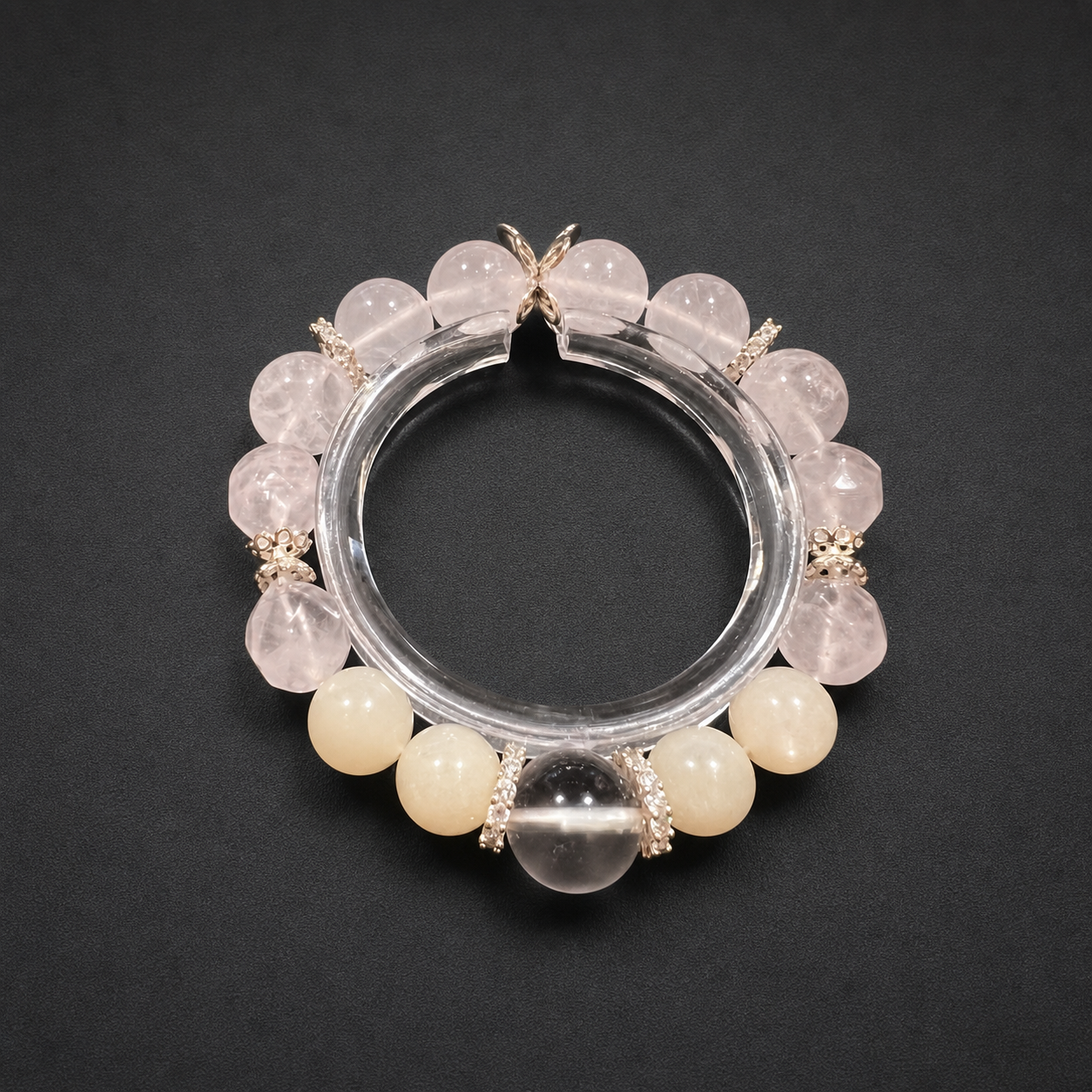 Rose Quartz & Moonstone Beaded Bracelet, Handmade Stretch Bracelet, One of a Kind Gemstone Gift - Image 3