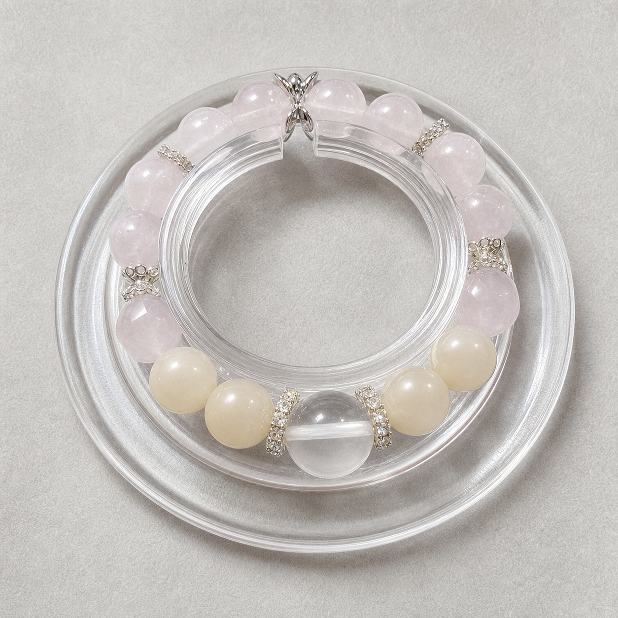 Rose Quartz & Moonstone Beaded Bracelet, Handmade Stretch Bracelet, One of a Kind Gemstone Gift - Image 4