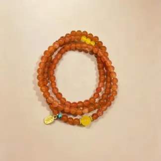 Nanhong Agate & Yellow Agate Beaded Bracelet, Handmade Stretch Bracelet, One of a Kind Gemstone Gift