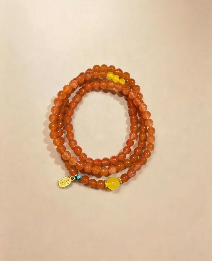 Nanhong Agate & Yellow Agate Beaded Bracelet, Handmade Stretch Bracelet, One of a Kind Gemstone Gift