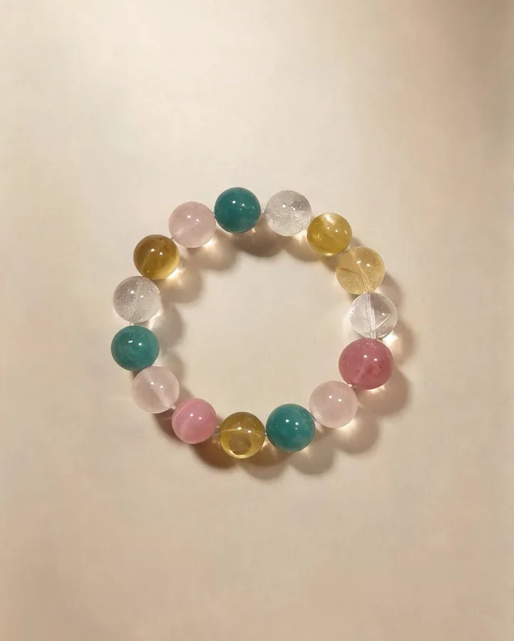 Rose Quartz & Rhodonite Beaded Bracelet, Handmade Stretch Bracelet, One of a Kind Gemstone Gift