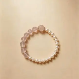 Pearl & Madagascar Rose Quartz Beaded Bracelet, Handmade Stretch Bracelet, One of a Kind Gemstone Gift