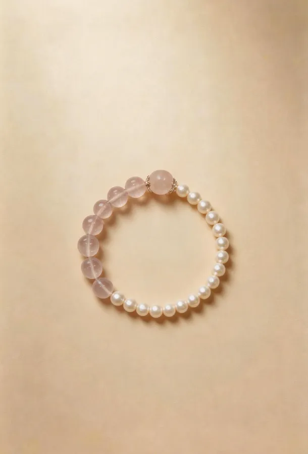 Pearl & Madagascar Rose Quartz Beaded Bracelet, Handmade Stretch Bracelet, One of a Kind Gemstone Gift