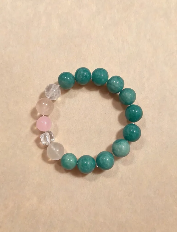Rose Quartz Beaded Bracelet, Handmade Stretch Bracelet, One of a Kind Gemstone Gift