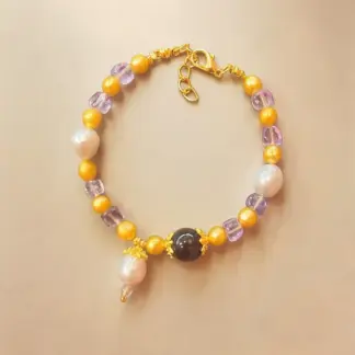 Pearl & Amethyst Beaded Bracelet, Handmade Stretch Bracelet, One of a Kind Gemstone Gift